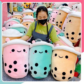 (Rẻ đẹp)Gấu bông gối ôm trà sữa có nắp vải nhung co giãn