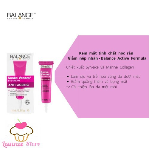 Kem mắt chống lão hóa nọc rắn Balance Active Formula Snake Venom 15ml - UK | BigBuy360 - bigbuy360.vn