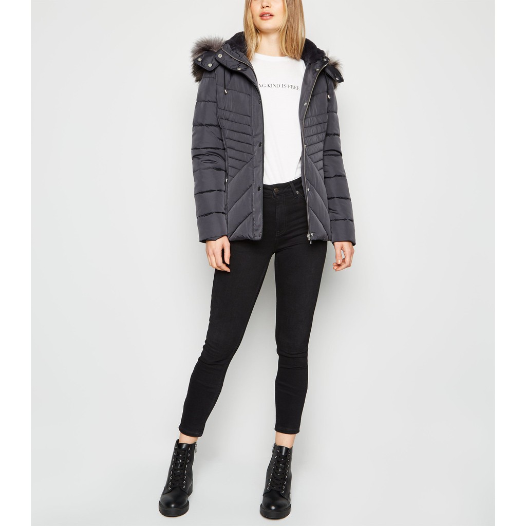 Áo khoác phao Newlook mũ lót lông UK6