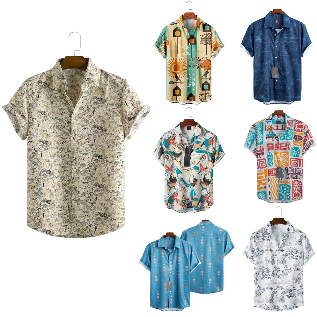 Áo sơ mi đi biển họa tiết Thái Khang vải lụa mềm freesize dưới 80kg A3D11