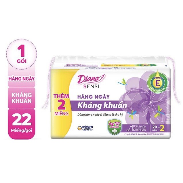 [Chính Hãng 20+5] Lốc 6 gói Băng Vệ Sinh Diana Hàng Ngày Sensi Kháng Khuẩn Gói 20 Miếng