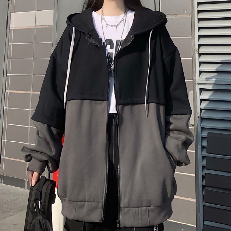 Áo khoác hoodie nỉ khoá kéo màu đen- xám nỉ bông dày dặn | BigBuy360 - bigbuy360.vn