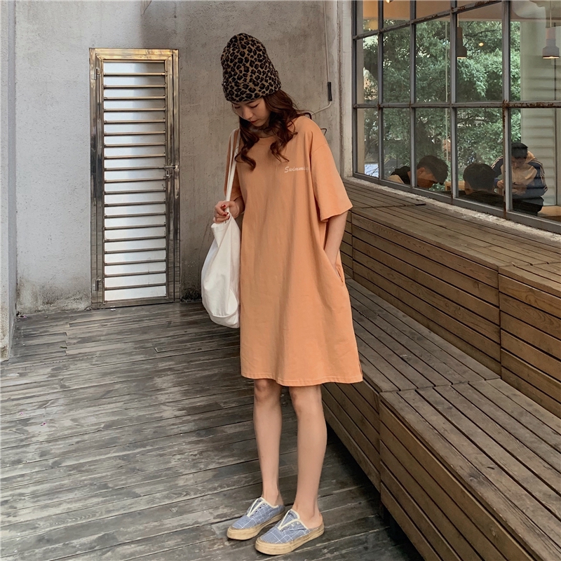 SUXI Đầm Nữ Ngắn Tay Kiểu Hàn Quốc