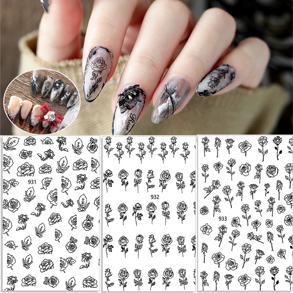 [Hàng mới về] 1/6 Miếng Dán Trang Trí Móng Tay Hình Hoa Hồng 3D