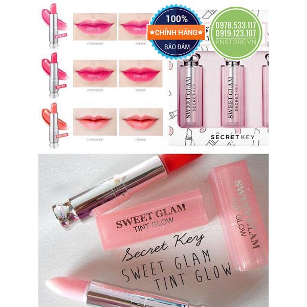 SET 3 SON DƯỠNG CÓ MÀU SECRET KEY SWEET GLAM TINT GLOW CHÍNH HÃNG