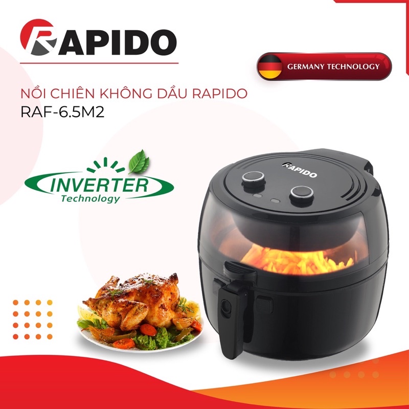 Nồi Chiên Không Dầu Rapido RAF6.5M2, D - 1800W (Chính hãng) - Bảo hành 12 tháng