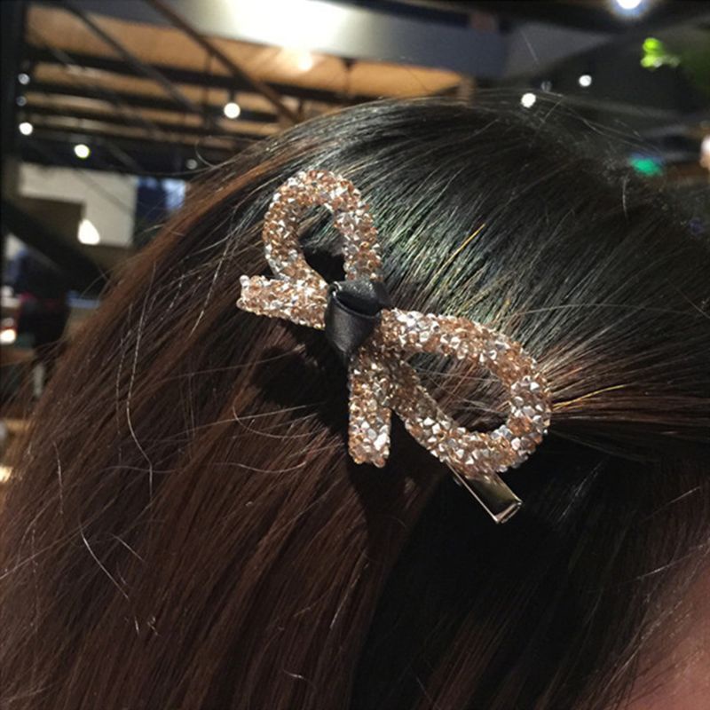 Kẹp Tóc Hình Nơ Rỗng Đính Đá Lấp Lánh Phong Cách Vintage