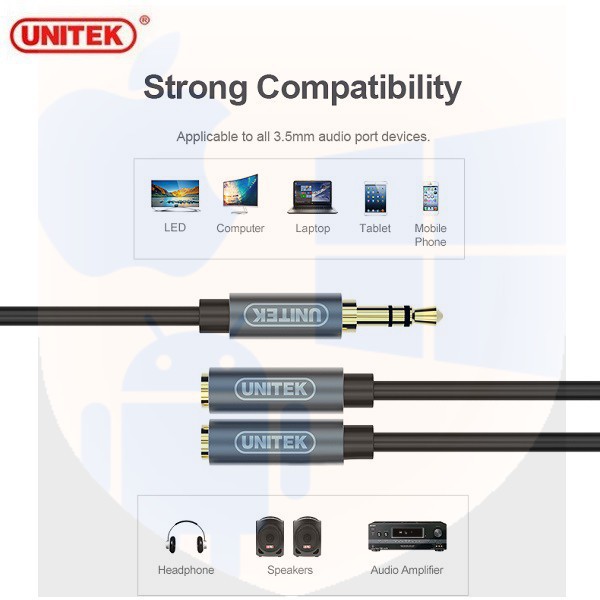 Cáp chia 1 ra 2 cổng Audio 3.5mm Unitek YC956ABK(Y-C956ABK).Cáp chia jack 3.5mm ra 2 cổng.