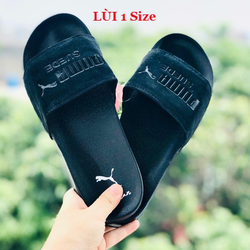Dép unisex 𝐌𝐋𝐁 𝐏𝐔𝐌𝐀 ❤️FREESHIP + Hộp❤️ dép mlb bóng chày quai ngang thể thao nữ in PUMA da lộn, full đen
