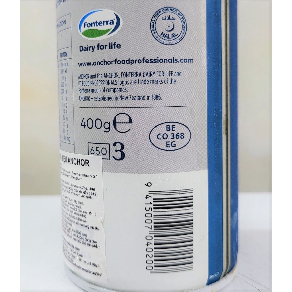 [Chai 400g] KEM TƯƠI DẠNG XỊT (Trang trí bánh, cà phê) [Belgium] ANCHOR Whipped cream (halal) (nw5)