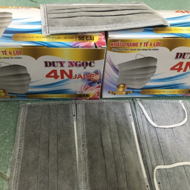Khẩu trang than hoạt tính 4 lớp kháng khuẩn duy ngọc màu xám hộp 50 chiếc