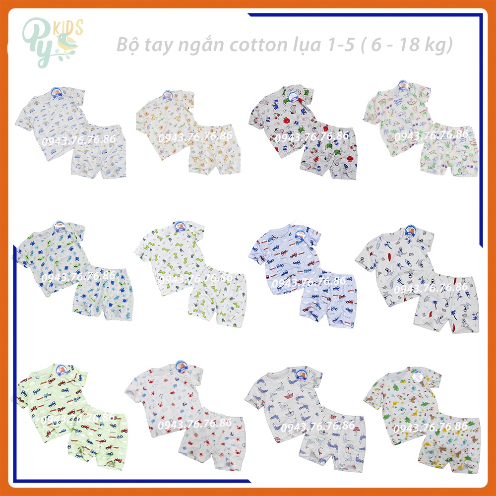 Đồ bộ tay ngắn hình thú thun cotton lụa bé trai 6-18kg Bibo