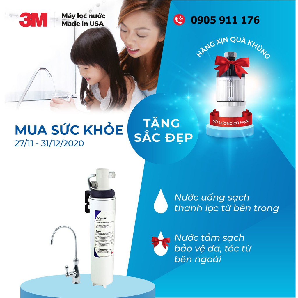 MÁY LỌC NƯỚC LẮP DƯỚI BỒN RỬA 3MFF100 + VÒI INOX 304