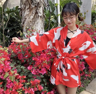 Haori Nữ Nhật Bản Chất Sơ Mi Lụa ( kèm dây cột eo rời )