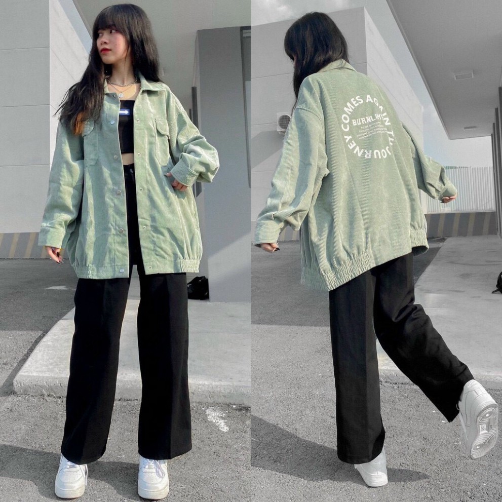 Áo Khoác Sơ Mi Nhung Chữ In Mặt Sau AKN13 Cardigan Nam Nữ Unisex kiểu dáng Ulzzang | BigBuy360 - bigbuy360.vn