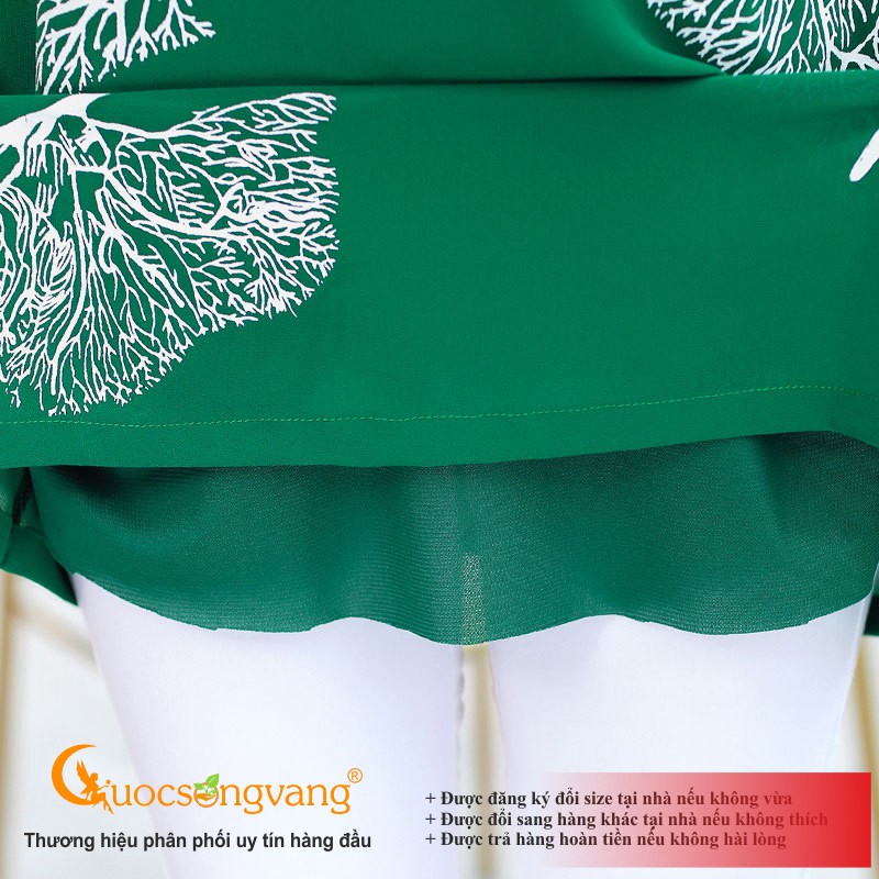 Áo kiểu nữ trung niên xanh lá in áo big size lụa chiffon trong lót lưới Queenbe GLA256 Cuocsongvang