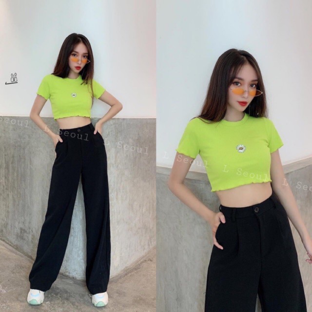 Áo croptop thun thêu hoa cúc body 4 màu xinh xắn AT23