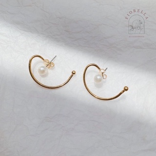 Bông tai mạ vàng Pearl Huggie Hoop Earrings
