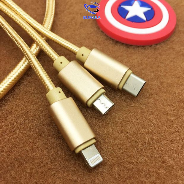 Dây Cáp Sạc Cao Cấp OEM 3 Đầu 3M Bọc Dù Chống Gẫy Gập, Siêu Dài, Tiện Lợi Phù Hợp Mọi Thiết Bị