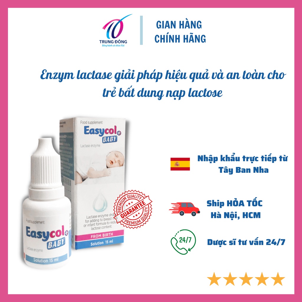 Enzym lactase  Easycol Baby cho trẻ bất dung nạp Lactose cải thiện tiêu hóa nhập khẩu Châu Âu dung tích 15ml