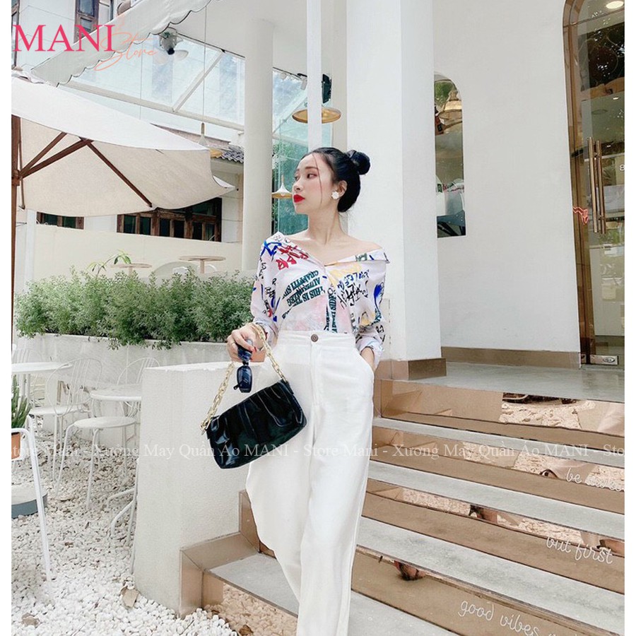 Quần đũi ống rộng nữ dài cạp cao lưng chun khoá thật màu đen trắng phong cách ulzzang Hàn Quốc form đứng cực đẹp