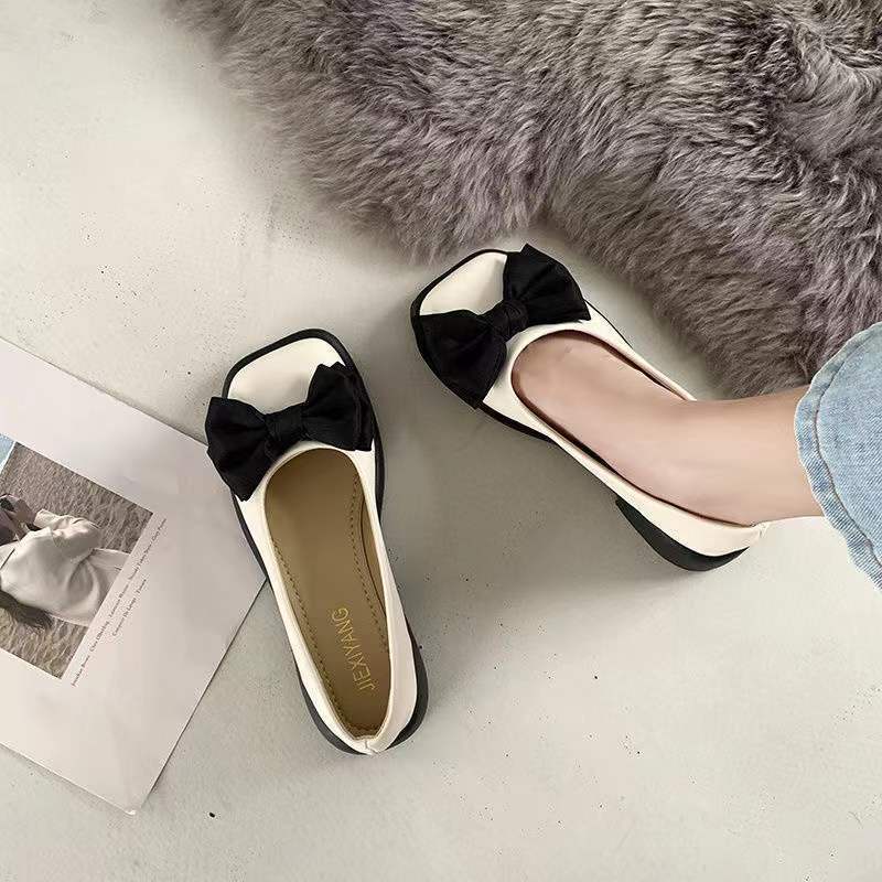 Giày Lười Da Đính Nơ Phong Cách Retro Anh Quốc Cho Nữ