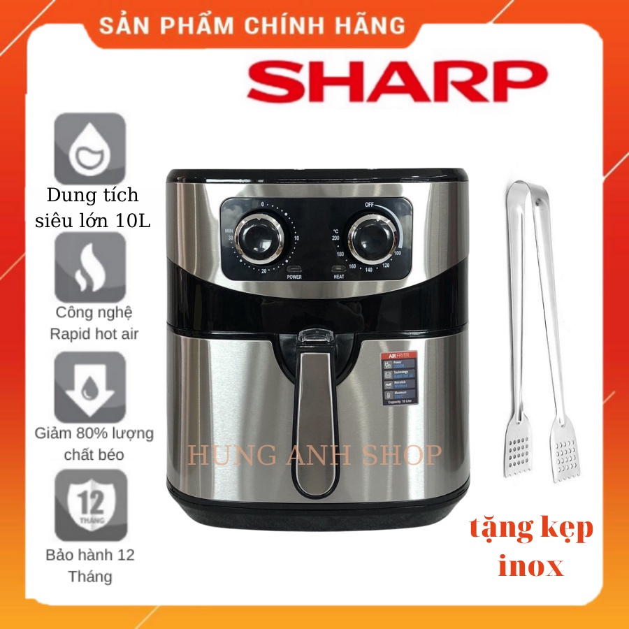 Nồi Chiên Không Dầu Sharp 10L - Dung Tích Siêu Lớn, Công nghệ Chiên 360 Độ Không Cần Lật, Sử Dụng Đơn Giản, BH 12 Tháng