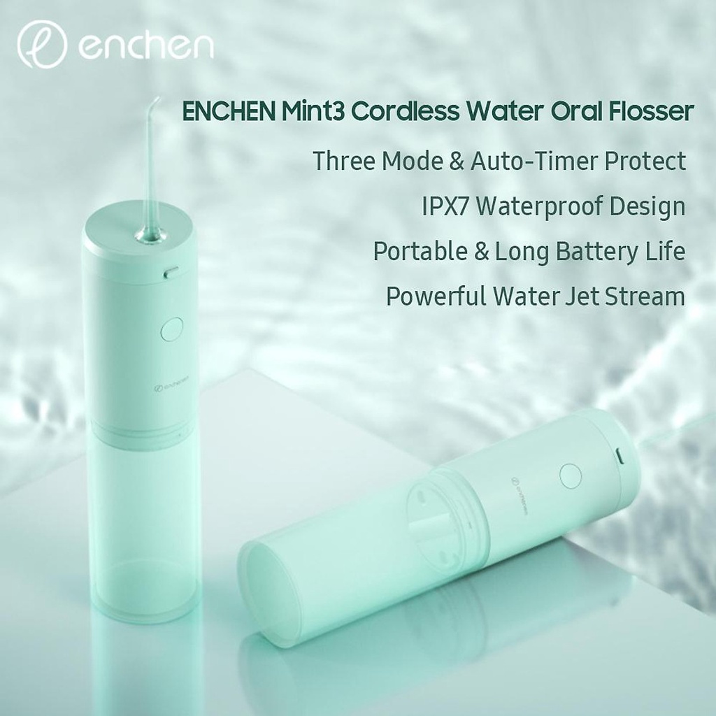 Máy tăm nước Enchen Mint 3 cầm tay với 3 đầu phun và 3 chế độ xịt, vệ sinh sạch răng miệng