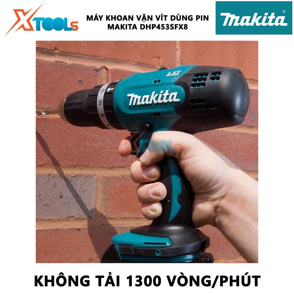 Máy khoan vặn vít Makita DHP453SFX8 | Máy khoan búa chạy pin Lực vặn tối đa: Cứng/mềm 42/27 N.m dùng trong các công việc
