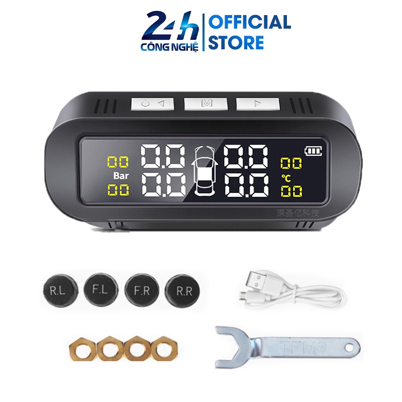 Bộ Cảm Biến Áp Suất Lốp Van Ngoài, Van Trong - Giám Sát Nhiệt Độ Lốp - Báo động Tpms Màn Hình Led Màu - C1002