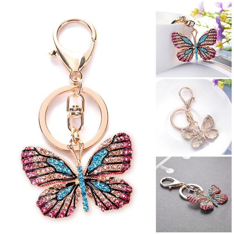 DL  Colorful Butterfly Crystal Keychain Keyring Sparkling Pendant Handbag Bag Charm~