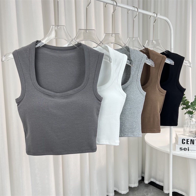 Mẫu mới - Áo bra thun cotton cổ vuông kèm đệm 8833 siêu đẹp