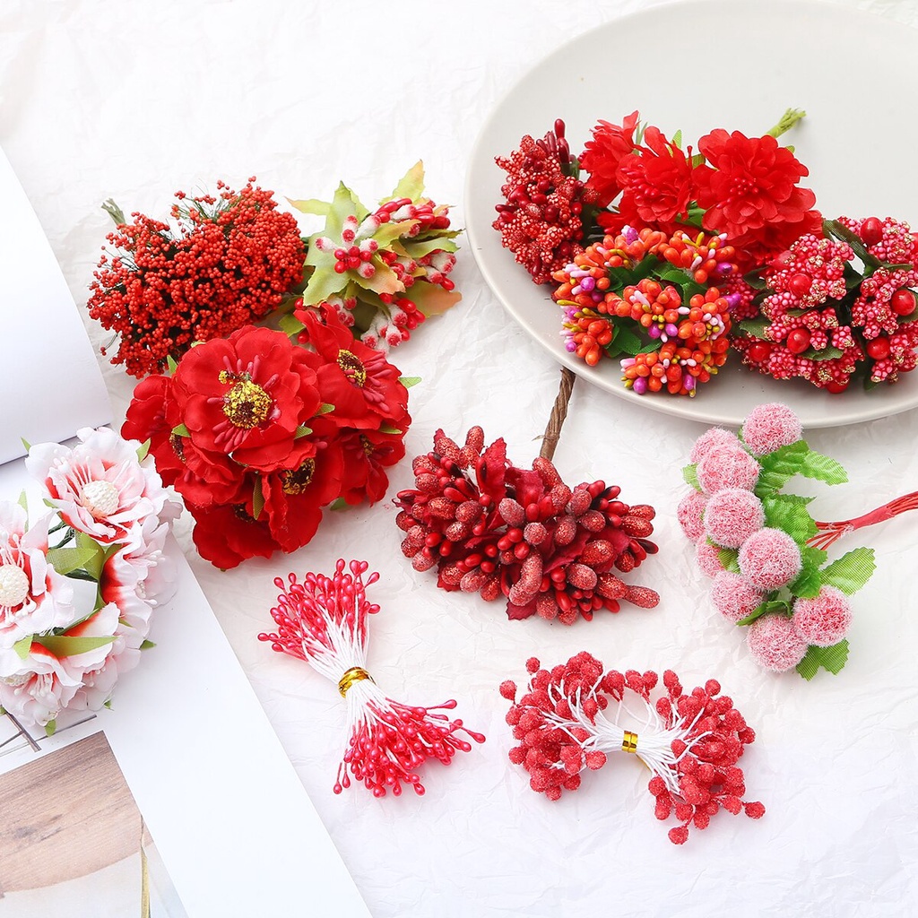 Set hoa giả/ hạt giả/ nhụy hoa tùy chọn loại và kích thước dùng để trang trí