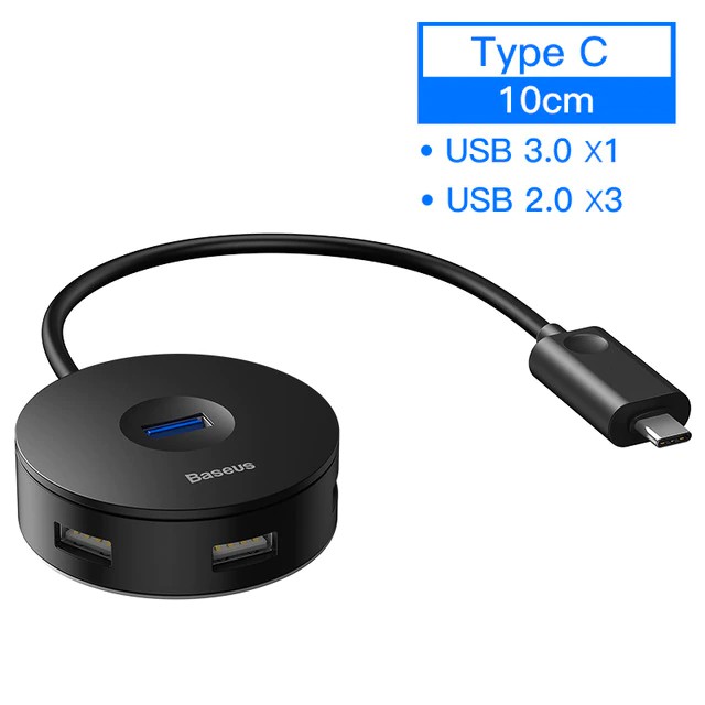 Bộ chuyển đổi Hub Type C Baseus Round Box 4 in 1 USB 3.0 x 1, USB 2.0 x3 cho Laptop Macbook, Suface