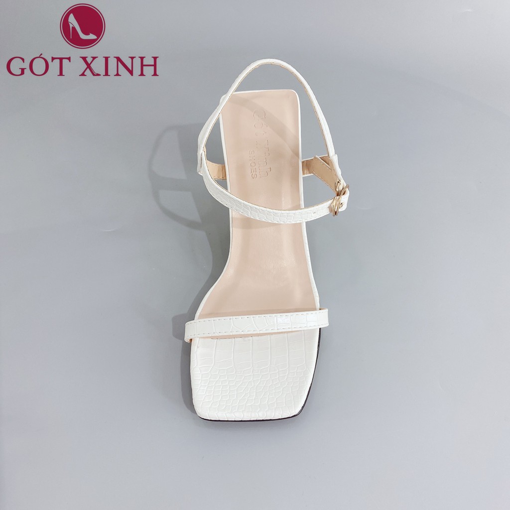 Giày sandal cao gót nữ 5cm GÓT XINH GD15 quai ngang dập vân da rắn