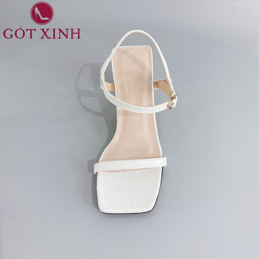 Giày sandal cao gót nữ 5cm GÓT XINH GD15 quai ngang dập vân da rắn