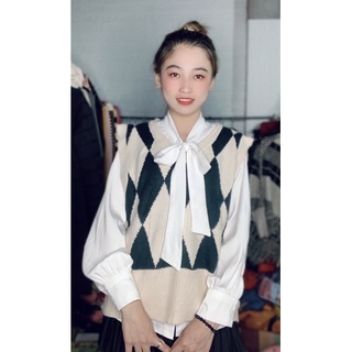 Áo gile Len Hoạ tiết