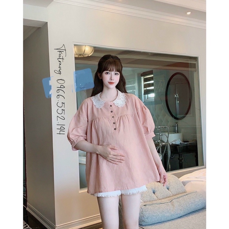 Áo bầu tay lỡ TK xịn đẹp, cổ ren hoa 3d nhẹ nhàng xinh xắn- AH65