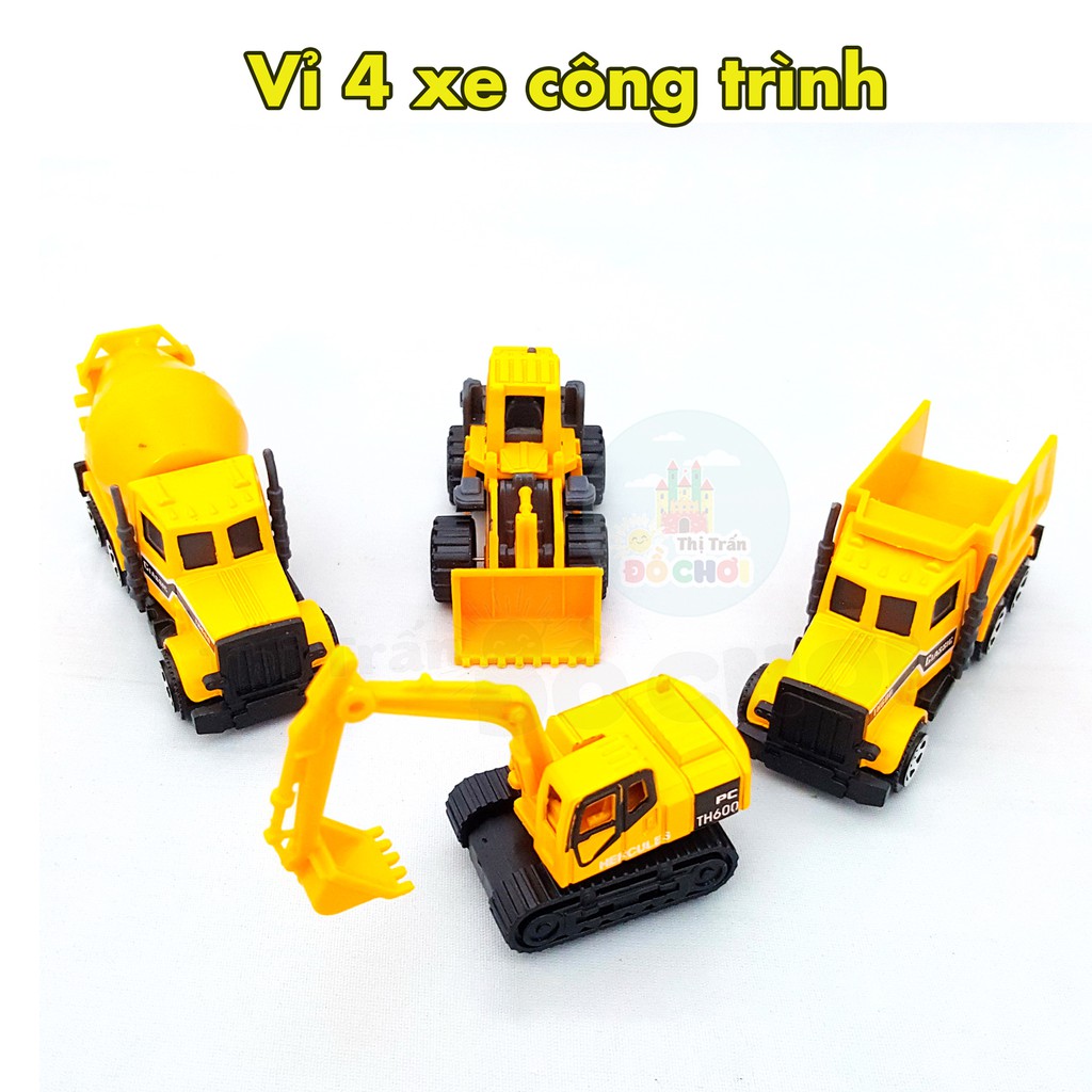 Đồ chơi 4 xe công trình chạy trớn màu vàng cho bé trên 1 tuổi - TH736B - Thị trấn đồ chơi