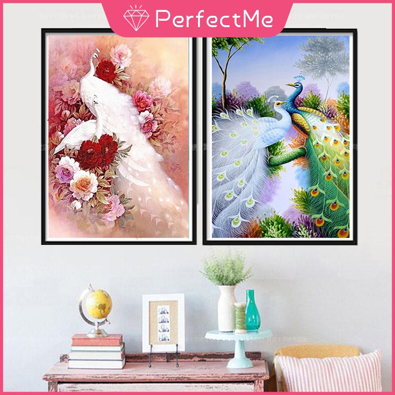 Bộ Tranh Đính Đá 5D Hạt Tròn Tự Làm 30x40cm Hình Chim Công Trang Trí Nhà Cửa