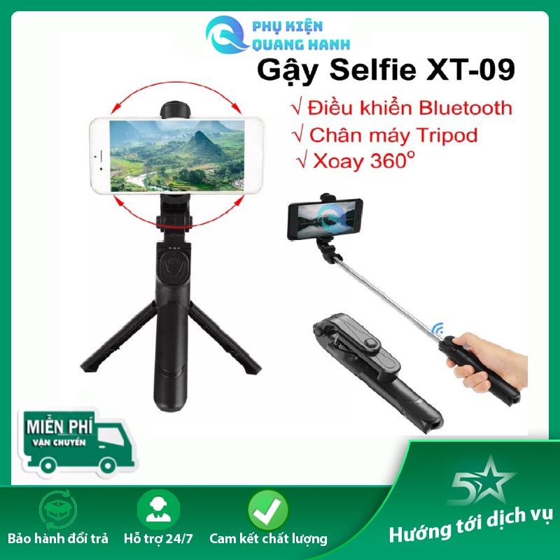 Gậy Chụp Ảnh Tự Sướng XT09 3in1, có Bluetooth ,3 Chân Đa Năng, Chụp Hình Selfie, Giá đỡ điện thoại livestream