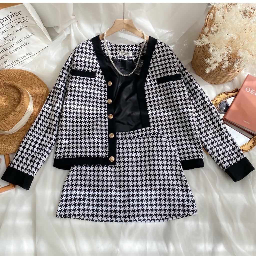 Set dạ tweed, Set dạ, Set áo dạ tweed tiểu thư phong cách Hàn thời trang nữ | BigBuy360 - bigbuy360.vn