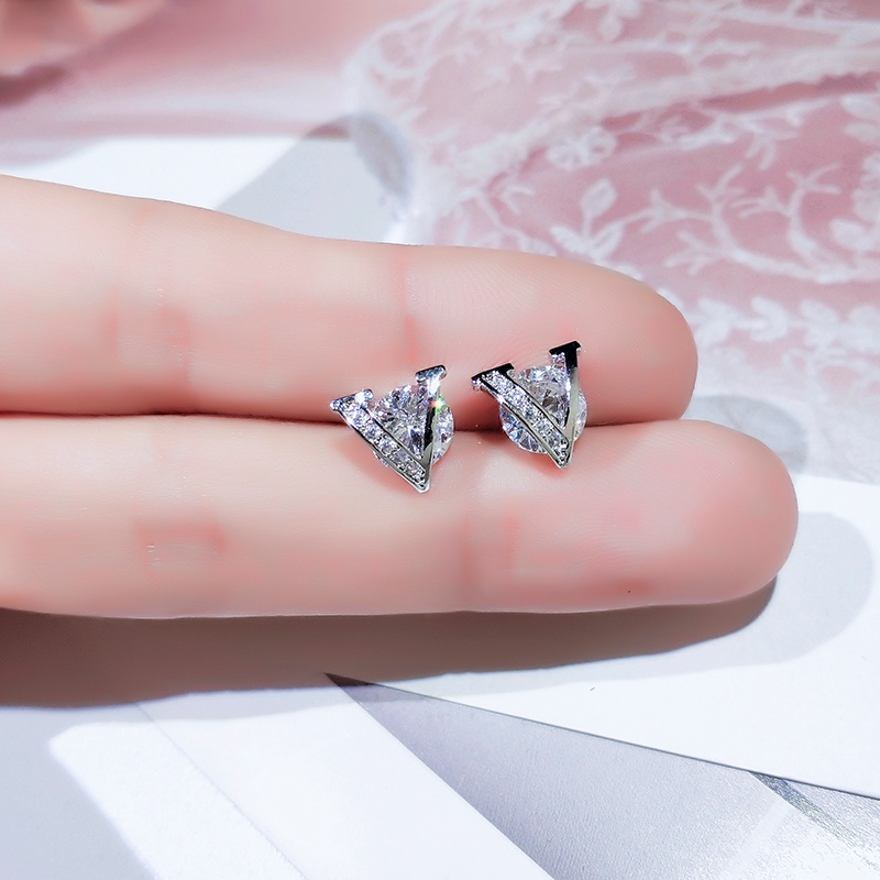 [Jiudoulan] Bông Tai Bạc Kim Cương Chữ V Tinh Tế Cho Nữ