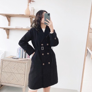 trench coat 6 khuy đen