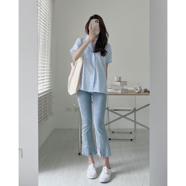 Sơ mi kẻ xẻ sau 157 cộc ta.y