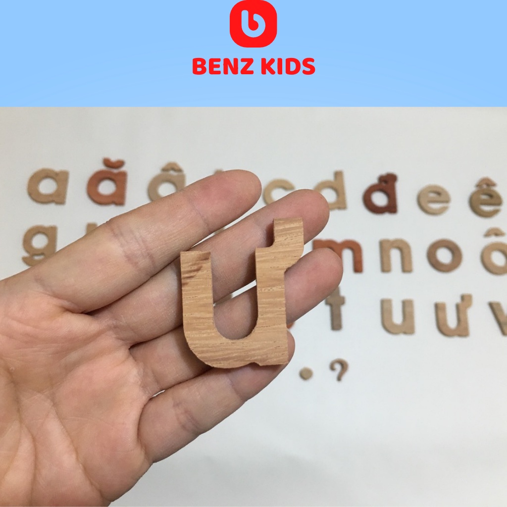 Bộ 200 chữ cái tiếng Anh - Việt chữ thường học ghép thành câu theo pp Montessori bằng gỗ mộc - Benzkids