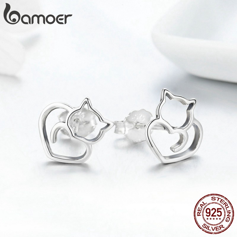 Khuyên Tai Bamoer Bạc 925 Hình Mèo Con Dễ Thương Cho Nữ