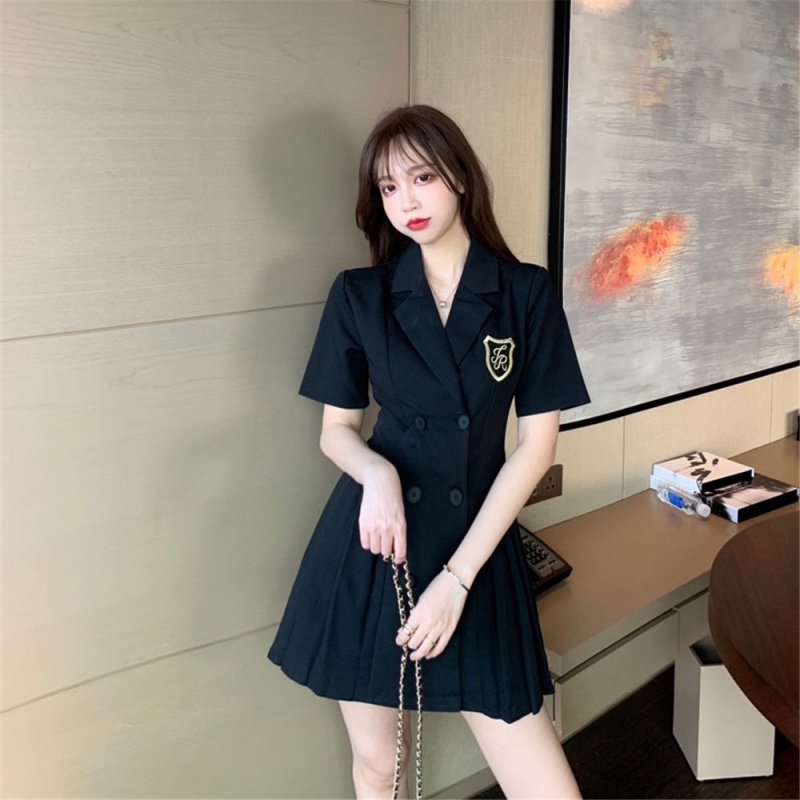 Đầm tay ngắn cổ vest dáng ôm thời trang mùa hè hàng mới dành cho bạn nữ