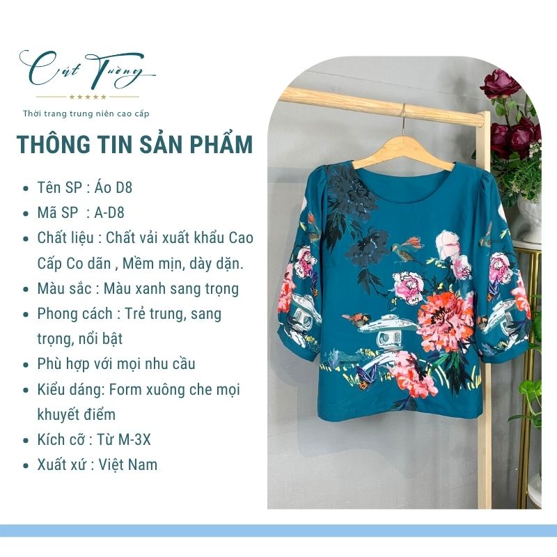 Áo trung niên nữ sang trọng, thanh lịch tặng mẹ tặng bà - Thời trang Cát Tường - Áo hoa đẹp