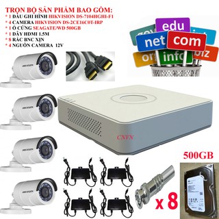 Trọn bộ 4 camera độ nét cao 1MP-720P Hikvision